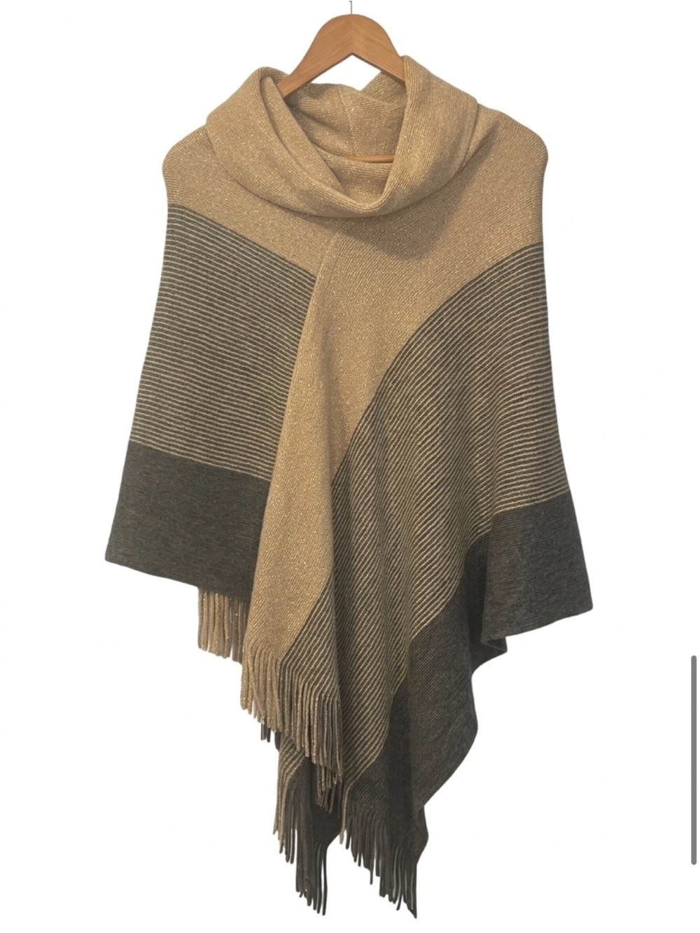 NWT Chico's Cozy Stripe Cowl Neck Poncho Sweater One Size